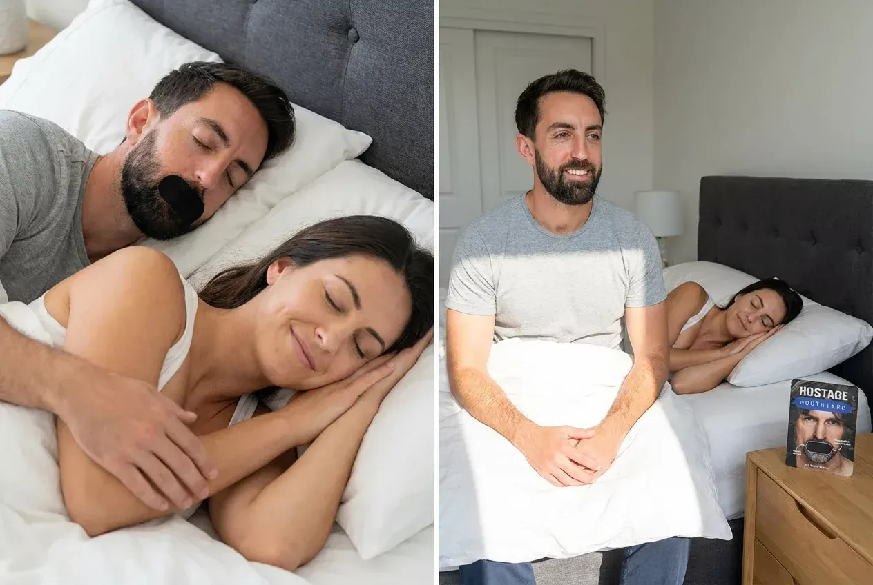 Couple waking up happy and refreshed together